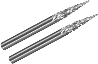 Rotonde Carbid Freesbitjes 1/8" Shank, Dubbel Geslepen Conische Vorm voor Metaalbewerking - 2 Stuks, Precisie Gereedschap voor Hobbymatig en Professioneel Gebruik