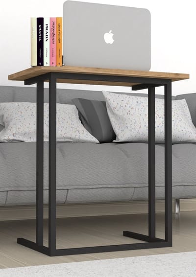Musson Laptoptafel - 60x65x34 cm - Houtlook Bijzettafel - Industrieel Design - Metaal & Spaanplaat - Bedtafel - Salontafel - Compact en Stabiel