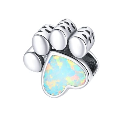 Poot hart opaal bedel | bedels voor armband | dog paw bead | Zilverana | geschikt voor alle bekende merken | 925 zilver | moederdag
