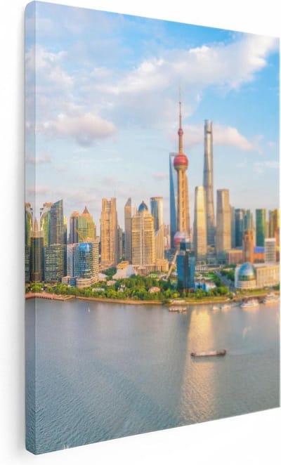 Artaza Canvas Schilderij Stad - 30x40 cm - Klein - Wanddecoratie Skyline Shanghai - Muurdecoratie Rivier - Kamer Accessoires