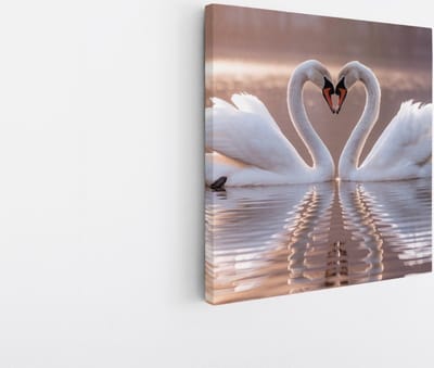 Saammp Canvas Schilderij - 2 Zwanen in zonsondergang - Natuur - Dieren - 20x20 - Foto op canvas - Wanddecoratie - Muurdecoratie Woonkamer - Slaapkamer decoratie - Canvas Print