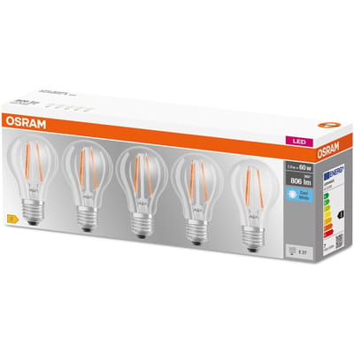OSRAM HOMELIGHTING 4058075466517 LED-lamp Energielabel E (A - G) E27 Peer 7 W = 60 W Neutraalwit (Ø x h) 60 mm x 105 mm Niet dimbaar 5 stuk(s)