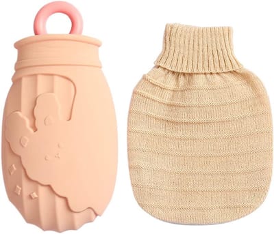 Kruik met hoes 320ml - warmwaterkruik - Verwijderbaar voor reiniging - Gemaakt van hoogwaardig siliconen - Roze konijnenpatroon - 10*5*18cm - met handvat - draagbaar - een perfect wintercadeau voor kinderen en studenten