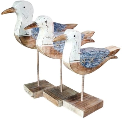Set 3 meeuwen Bianca rustiek wit/blauw