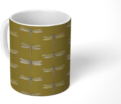 Mok - Koffiemok - Libellen - Patroon - Groen - Mokken - 350 ML - Beker - Koffiemokken - Theemok