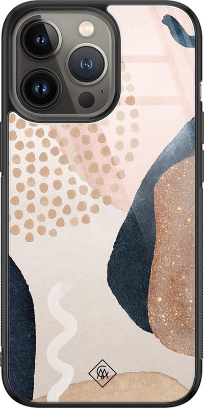 Casimoda® hoesje - Geschikt voor iPhone 13 Pro - Abstract Dots - Luxe Hard Case Zwart - Backcover telefoonhoesje - Bruin/beige