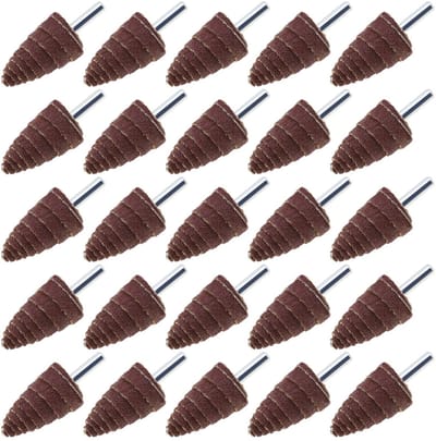Dailygoods- Schuurpapier Set 25 Stuks - Kegelvorm - Aluminiumoxide - Korrel 60/80/120/180/240 - Schacht 1/4 inch - Max RPM 30000 - Schuurwiel