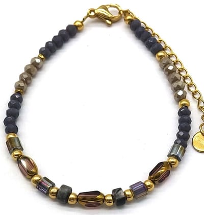 Armband Dames - Kralen en Steentjes - RVS - Verstelbaar 16-21 cm - Donkerblauw