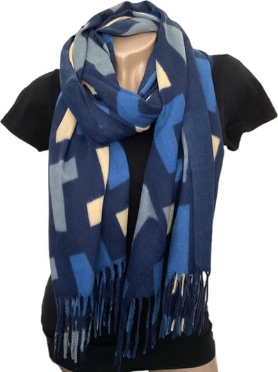 Lange Warme Sjaal - Geometrische Print - Blauw - 200 x 70 cm (23-45#)