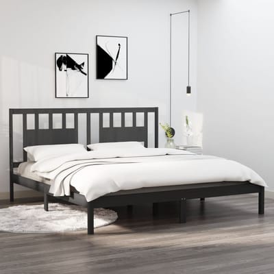 vidaXL - Bedframe - massief - grenenhout - grijs - 200x200 - cm