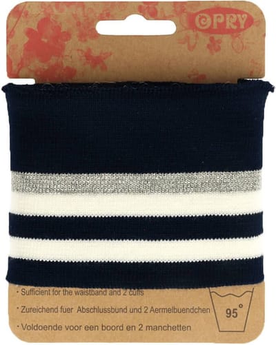 OPRY BOORD EN MANCHETTEN ELASTISCH - BLAUW, WIT - 6,5CM - 1,1M.