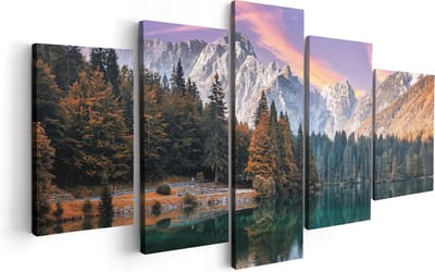 Artaza Canvas Schilderij Vijfluik Meer Met Weerspiegeling Van De Bergen - 100x50 - Foto Op Canvas - Canvas Print