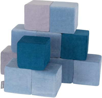 KiddyMoon schuimrubberen kubussen voor baby van velours zacht schuimrubberen blokken montessorispeelgoed met schuimrubber en veel plezier voor kinderen, made in the eu, 12 stuks, blokken:laguneturquoise-iceblue
