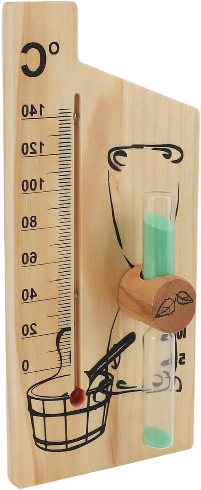 Sauna Thermometer en Zandloper voor 15 Minuten - Wandmontage Temperatuurmeter voor Sauna Accessoires tot 140°C
