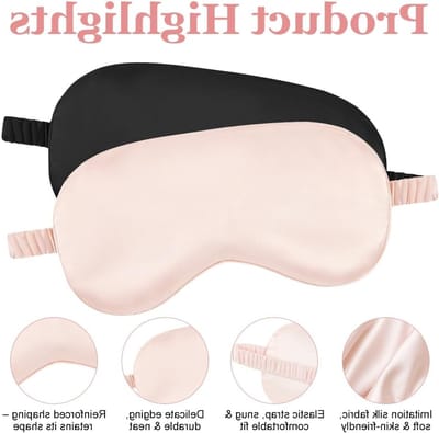 Slaapmasker 2-delig in zwart en roze, ademend en comfortabel voor reizen, kantoor en thuis, lichtgewicht en verstelbaar voor optimale rust
