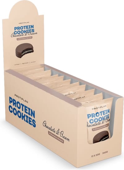 Protiplan - Protein Cookie Chocolate & Cream (Oreo) – Eiwitrijke Low Carb Cookies 12×30 g - Suikerarme Eiwitrepen – Sportvoeding & Gezonde Tussendoor Snack