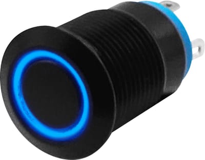 ProRide Metalen Drukschakelaar 12V ON-OFF - 12mm - Aan/uit schakelaar - Spatwaterdicht - 12V/24V - LED Indicatie Blauw