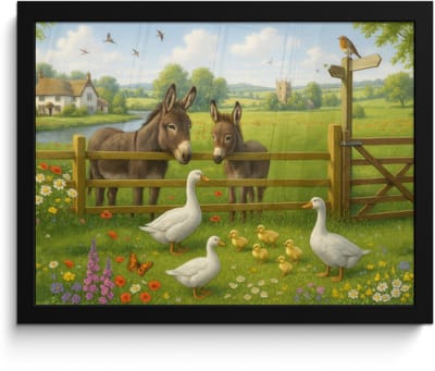 Poster in lijst - Fotolijst 40x30 cm - Posters - Ezels - Ganzen - Kleurrijk - Posterlijst zwart - Decoratie - Wanddecoratie woonkamer - Muurdecoratie slaapkamer