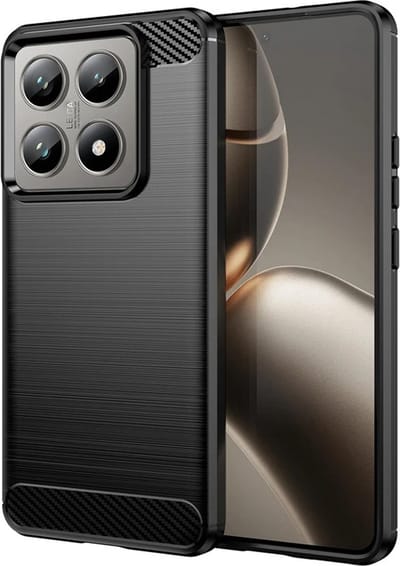 MobyDefend Hoesje - Geschikt voor Xiaomi 14T Pro - TPU Backcover - Geborstelde Metaal & Carbon-Look - Zwart