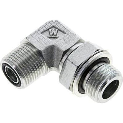 UN 13/16''-16 x G 1/2'' Buitendraad Verzinkt Stalen L-Fitting 90graden ORFS 400 Bar - Hydrauliek - FL2E-M-EZE-013U-012G-O