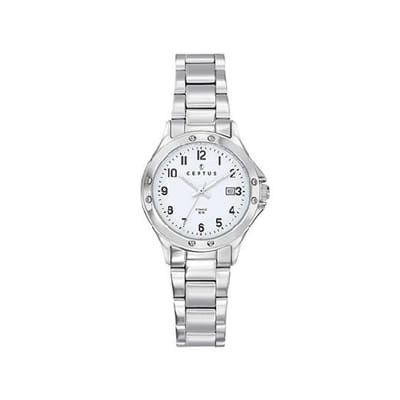 Certus-dameshorloge-model 641374-zilverkleurig-Datum-edelstaal-5 atm waterdicht-diameter 28 mm-duidelijke wijzerplaat