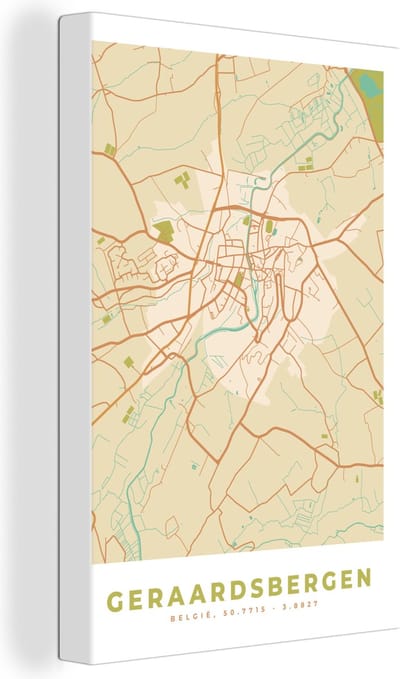 Canvas Schilderij Geraadsbergen - Stadskaart - Plattegrond - Kaart - Vintage - 20x30 cm - Wanddecoratie
