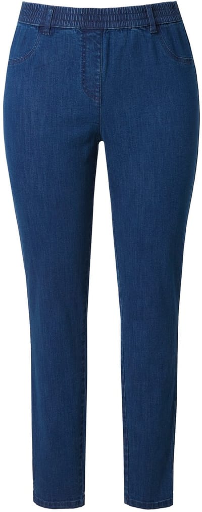 Ulla Popken - Dames - Jegging smalle pijpen elastische tailleband - Donkerblauw denim - Maat 44