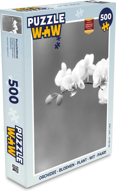 Puzzel Orchidee - Bloemen - Plant - Wit - Paars - Legpuzzel - Puzzel 500 stukjes