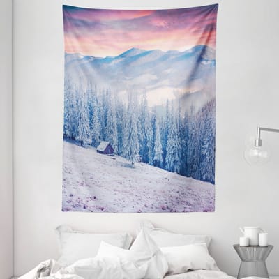 ABAKUHAUS Winterwandtapijt en sprei, Landschappelijk landschap, 110 x 150 cm, Wit