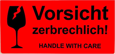 250 Waarschuwingslabels 10,2 x 4,8 cm Neonfelrood - Voorzichtig Breekbaar Glas