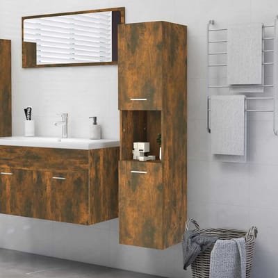 vidaXL - Badkamerkast - 30x30x130 - cm - bewerkt - hout - gerookt - eikenkleurig