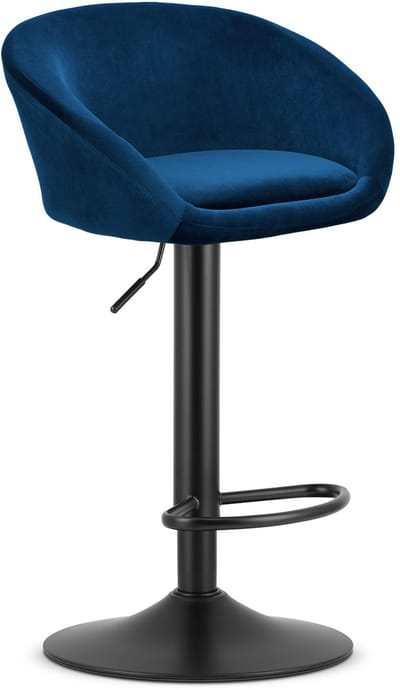 Barkruk EAST – Velvet Donkerblauw - Zwarte Basis - Rugleuning, Verstelbare Hoogte, 360° Draaibaar, Comfortabele Voetsteun, Modern Design, Max. 110 kg