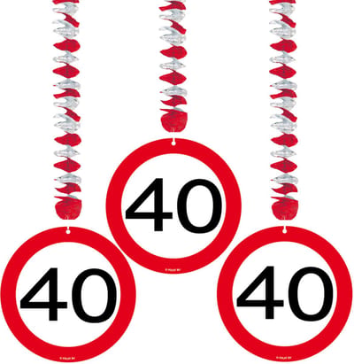 40 jaar verjaardag versiering rotorspiralen plafond - verkeersborden - 3x stuks - feestartikelen - papier