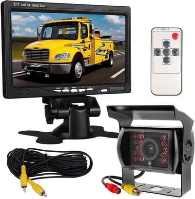 SnelShoppen - 12V-24V 17,8 cm Auto TFT LCD Scherm HD Monitor + Waterdichte Achteruitrijcamera met 18 LEDs IR Nachtzicht en 10 m Videokabel voor Vracht
