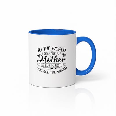Persoonlijk Cadeau voor Mama - To The World You Are A Mother - Blauw Wit Keramische Mok - 330ml