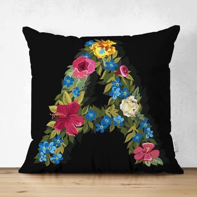 Velvet Kussenhoesjes - kussenhoes - Letter A van bloemen op zwart - 45x45 cm - Kussenloop - Fluweel - Valentijn Cadeau