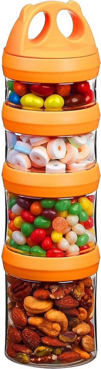 Set van 4 stapelbare hermetische voedselcontainers, BPA-vrij Tritan, lekbestendig, geschikt voor vriezer, oven, magnetron en vaatwasser (0,91 liter, oranje)