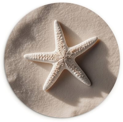 WallCircle® Wandcirkel 120x120 cm - Muurcirkel Strand - Zeester - Zand - Beige - Muurdecoratie woonkamer - Wanddecoratie slaapkamer - Kamer decoratie accessoires - Ronde schilderijen XXL