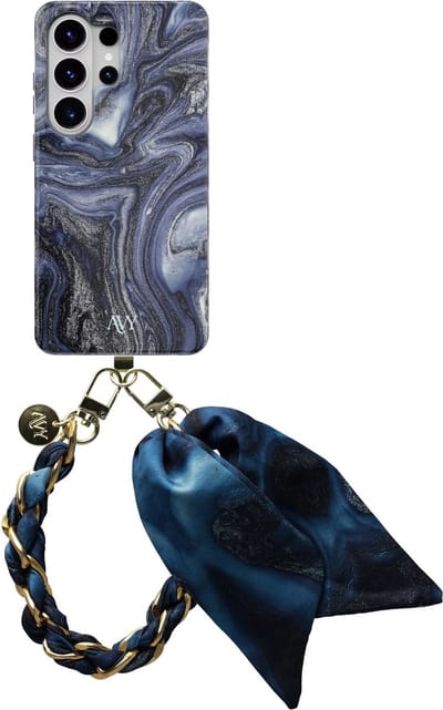 AVY Hoesje Met Telefoonkoord | Geschikt voor Samsung Galaxy S26 Ultra | Compatibel met MagSafe & Qi2 | Hard Shell Back Cover | Stijlvol Bijpassend Koord Polsbandje (32CM) | Obscura Blue