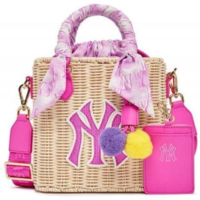 MLB Logo Decoratief Kleur Mode Raffia Handheld Schouder Crossbody Tas Regulier Dames tassen Roze 7ACRM0533-50PPN Pink pink