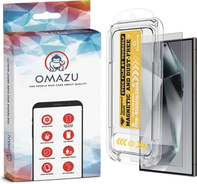 OMAZU Sumo Sterk Tempered Glass Screenprotector (Full Screen) 1-pack, Geschikt voorSamsung Galaxy S24 Ultra (6.8’’), Met handige OMAZU Magnetische installatie applicator, voor een foutloze applicatie
