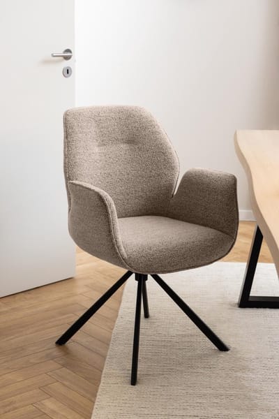 Eetkamerstoel met Armleuning Bouclé Beige - 61x58,5x91cm - Eetkamerstoel Marouan - Giga Living