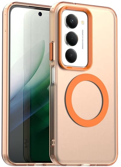 MagSafe Compatibel Backcover Hoesje Geschikt voor Xiaomi Redmi 15 5G - Oranje & Semi-Transparant Design - Stijlvol & Goede Bescherming