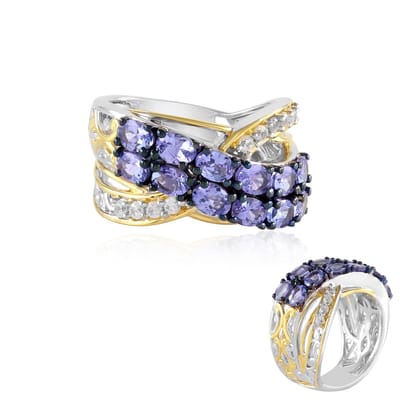 Cavill - Zilveren Verstelbare Ring - 925 Sterling Zilver Palladium - Ovaal Tanzaniet 2,16 ct - Zirkonen Accent - Luxe Damesring