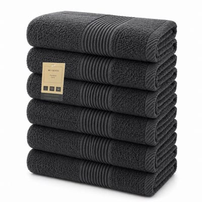By Viento Luxe Handdoeken – Set van 6 – 50×90 cm – Antraciet – Hotelkwaliteit – 100% Katoen – 500 g/m²