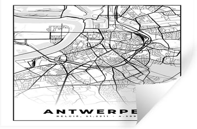 Muurstickers - Sticker Folie - België – Antwerpen – Stadskaart – Kaart – Zwart Wit – Plattegrond - 30x20 cm - Plakfolie - Muurstickers Kinderkamer - Zelfklevend Behang - Zelfklevend behangpapier - Stickerfolie