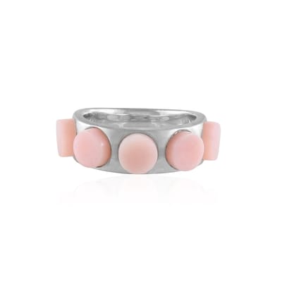 Cavill - Zilveren Ring met Roze Opalen Rond (3,66 ct) - 925 Sterling Zilver Platina Gecoat - Stijlvol Peru Opaal Sieraad Dames