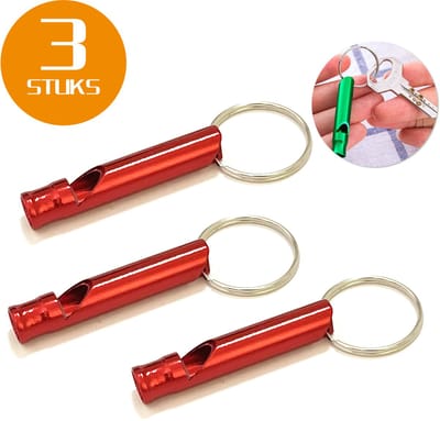 Colorful Sun® Metalen Noodfluit 3 Stuks – Alarmfluit 120 dB met Sleutelhanger – Reddingsfluit voor Outdoor, Wandelen, Camping, Survival & Sport – Hondenfluit – Sport- & Scheidsrechterfluit – Rood