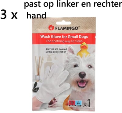3 x flamingo washandschoen voor kleine hondjes - S - reinigt de vacht en elimineert geurtjes - voor thuis of onderweg