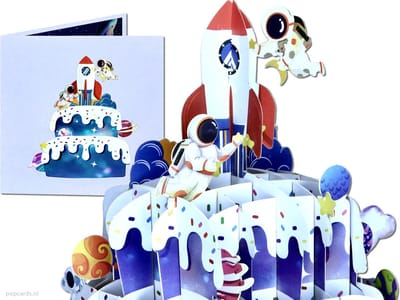 Popcards Pop-up Kaart - Space Cake Taart Pop-up kaart | 3D Verjaardagskaart in de Ruimte Wenskaart 3D kaart